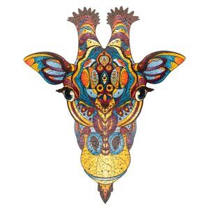 Graceful Giraffe Wooden Puzzle 160 Pieces Colorful Animal Art Jigsaw 10.9x13in M